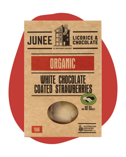 Junee Licorice & Chocolate: White Chocolate Strawberries 100g