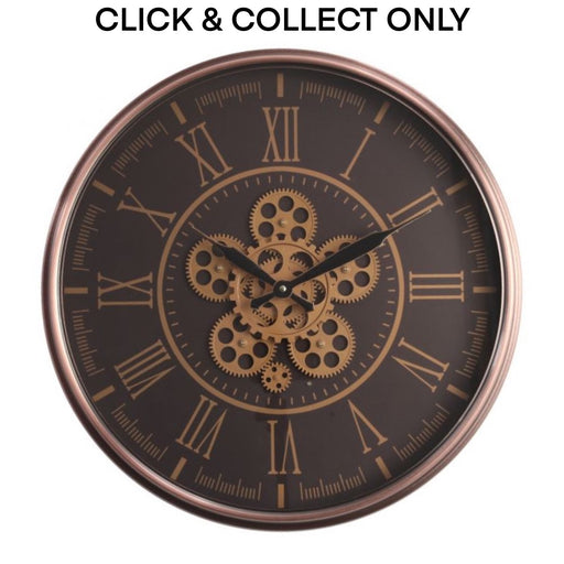 Cog Wall Clock French Hermes 55cm - Choc / Copper - Kitchen Antics