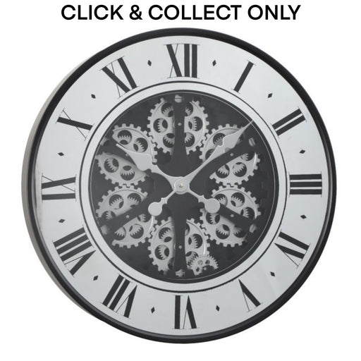 Cog Wall Clock French Mirrored 60cm - Black/White - Kitchen Antics