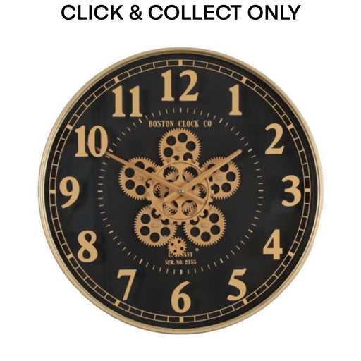 Cog Wall Clock Round Boston US Navy 50cm - Gold w/Black - Kitchen Antics