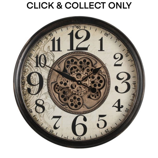 Cog Wall Clock Round Giovanni 65cm - Black w/Natural - Kitchen Antics