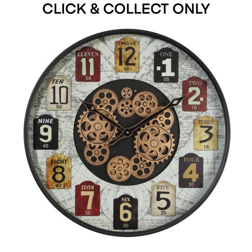 Cog Wall Clock Round Wyndham 60cm - Black w/White - Kitchen Antics