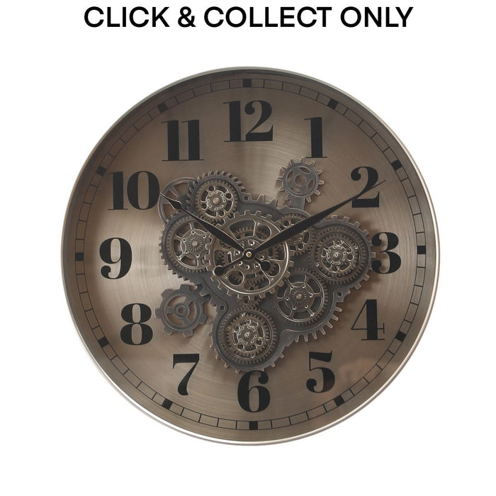 Cog Wall Clock Chesterfield 50cm - Chrome w/gold Wash