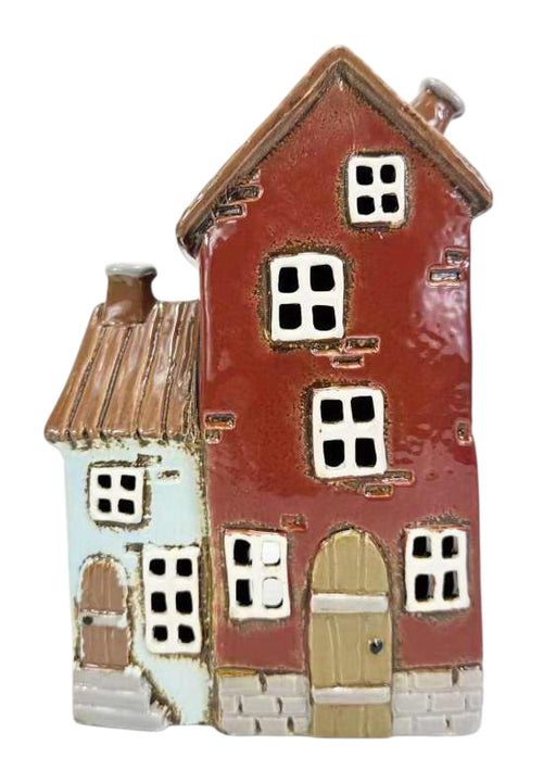 Cottage Tealight - Red & Blue Double House