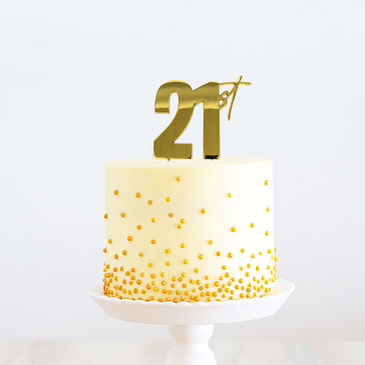 Cake & Candle Cake Topper - Gold 21st