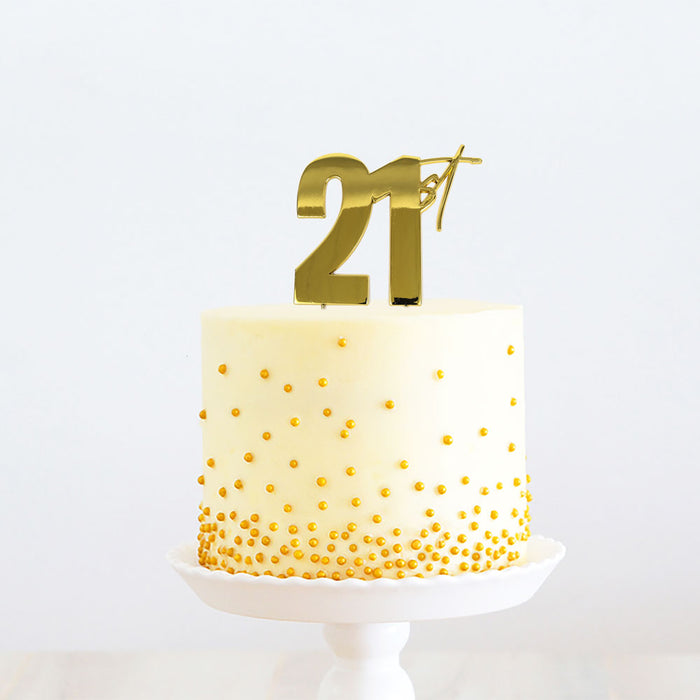 Cake & Candle Cake Topper - Gold 21st