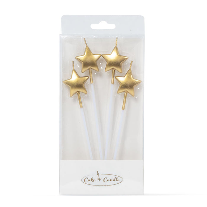 Cake & Candle Gold Star Candle Pack of 4