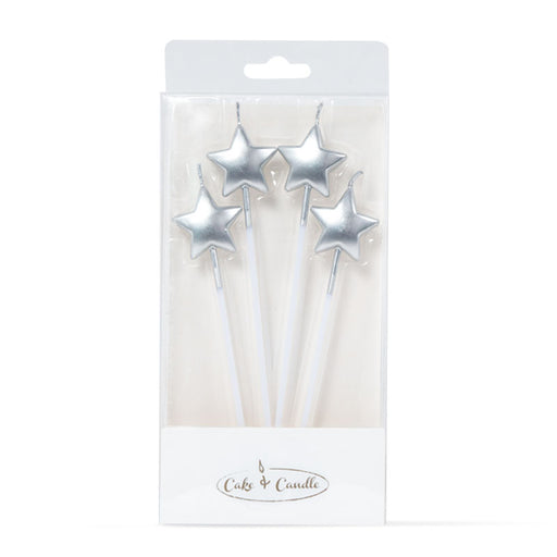 Cake & Candle Siver Star Candle Pack of 4