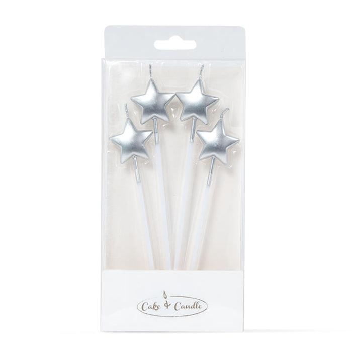 Cake & Candle Siver Star Candle Pack of 4