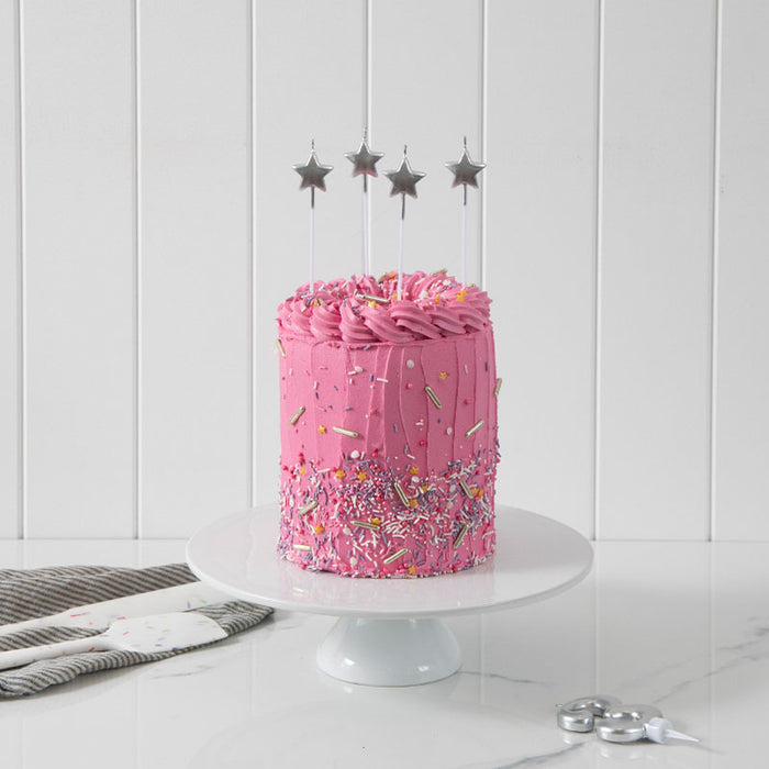 Cake & Candle Siver Star Candle Pack of 4