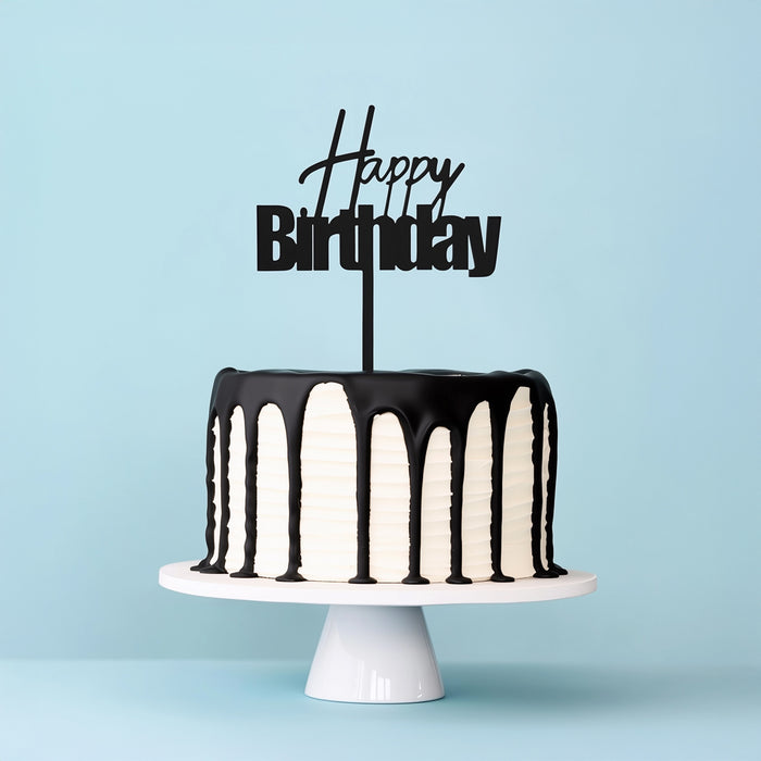 Cake & Candle Cake Topper - Happy Birthday Black