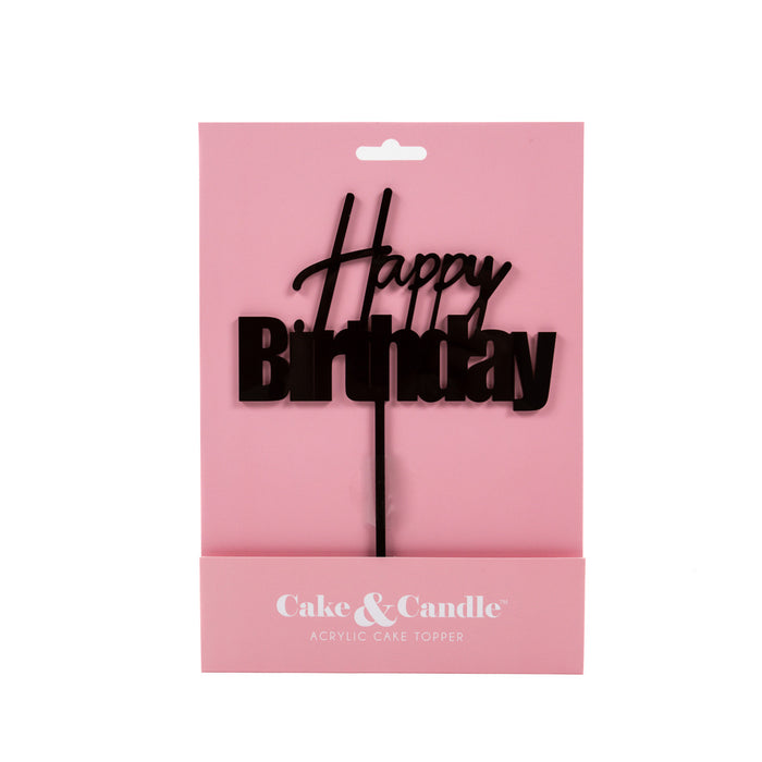Cake & Candle Cake Topper - Happy Birthday Black
