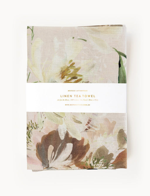Bespoke Letterpress Tea Towel 100% Linen - Peony Study