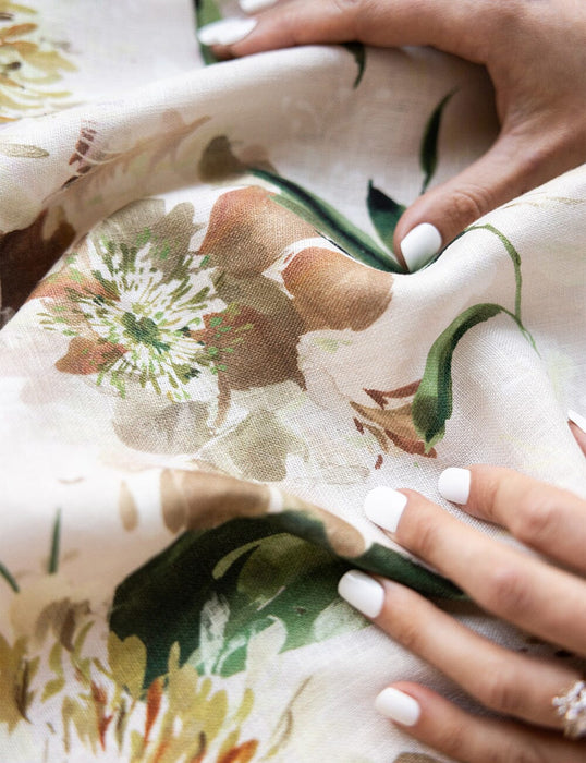 Bespoke Letterpress Tea Towel 100% Linen - Peony Study