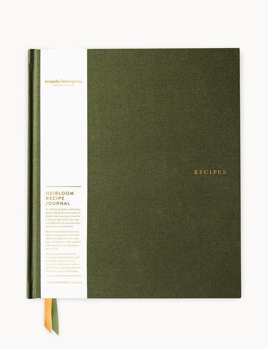 Bespoke Letterpress Heirloom Recipe Book Journal - Basil Green