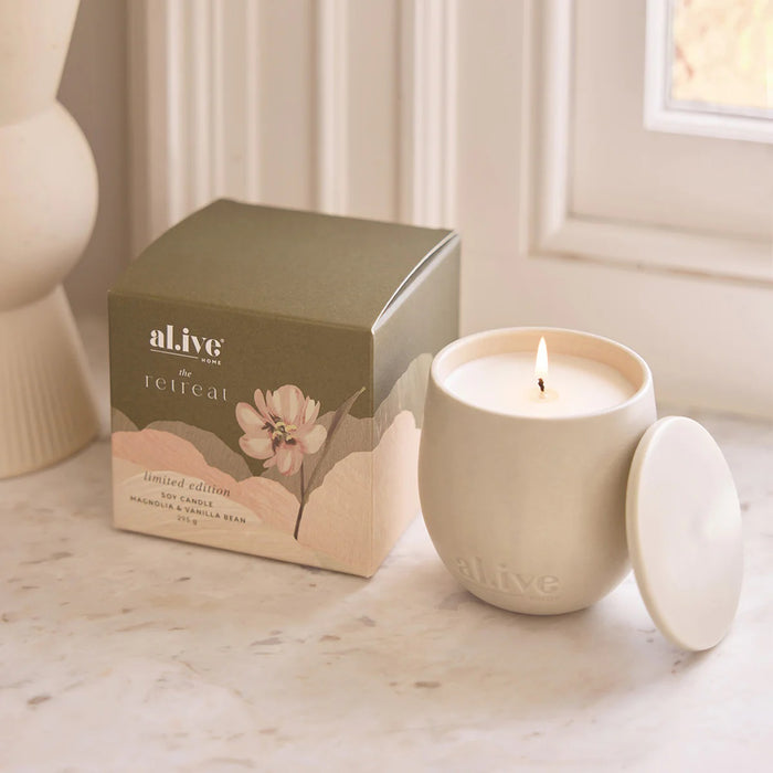 al.ive retreat magnolia & vanilla bean soy candle