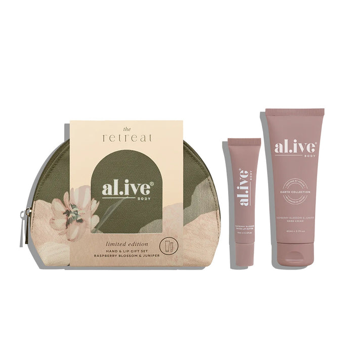 al.ive retreat hand & lip gift set - raspberry blossom & juniper