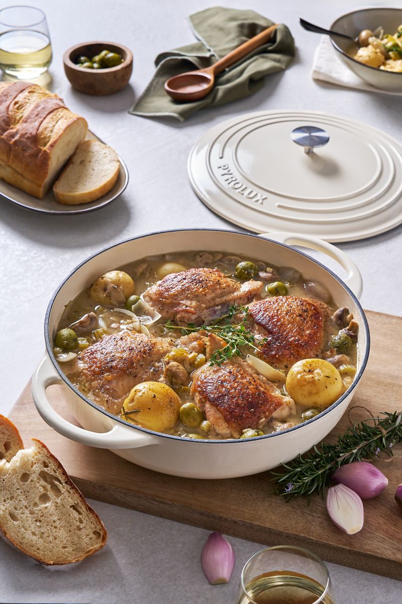 Cast iron ceramic lined casserole induction pot.