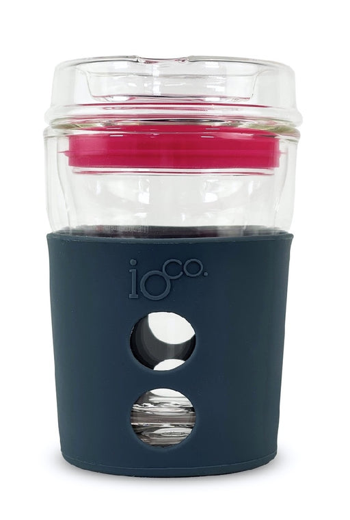 Ioco Glass Travel Mug 8oz - Mixed Hot Pink Seal/Midnight Blue Sleeve - Kitchen Antics