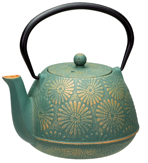 Avanti Cast Iron Teapot 1.2lt - Daisy Teal/Gold - Kitchen Antics