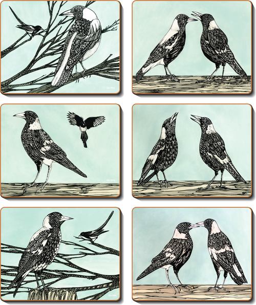 Cinnamon 'Magpie Song' Coasters Set of 6 - Kitchen Antics