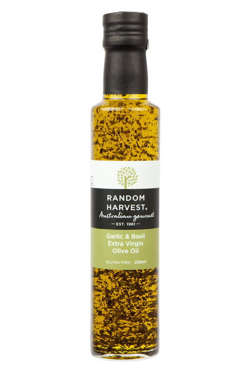 Random Harvest Virgin Olive Oil 250ml - Garlic & Basil - Kitchen Antics