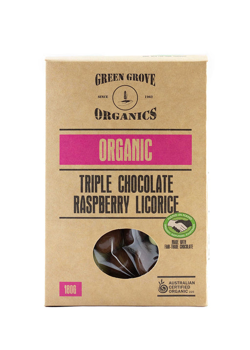 Green Grove Organic Triple Chocolate Coated Raspberry Licorice 180g - Kitchen Antics
