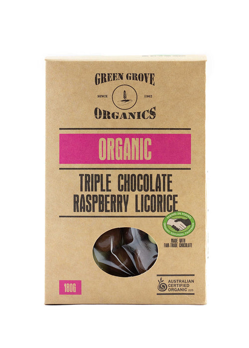 Green Grove Organic Triple Chocolate Coated Raspberry Licorice 180g - Kitchen Antics
