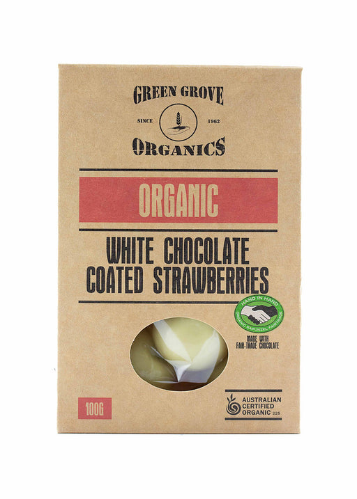 Green Grove Organic White Chocolate Coated Strawberries 100g - Kitchen Antics