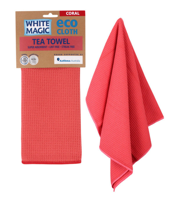 White Magic Tea Towel Eco Cloth - Coral - Kitchen Antics