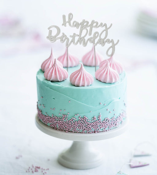 Cake & Candle Cake Topper - Silver Happy Birthday - Kitchen Antics