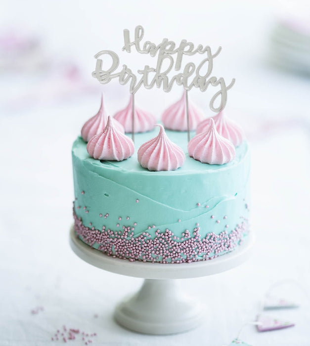Cake & Candle Cake Topper - Silver Happy Birthday - Kitchen Antics