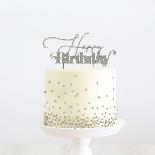 Cake & Candle Cake Topper - Silver Happy Birthday 1 - Kitchen Antics