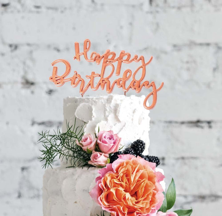 Cake & Candle Cake Topper - Rose Gold Happy Birthday 2