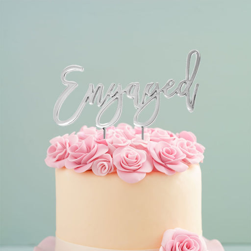 Cake & Candle Cake Topper - Silver Engaged - Kitchen Antics