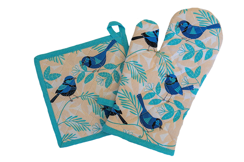AG Oven Glove & Pot Holder - Blue Wren - Kitchen Antics